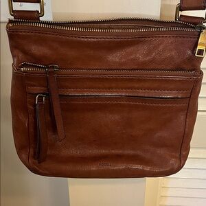 Fossil Fiona Brown Leather Messenger Crossbody Bag